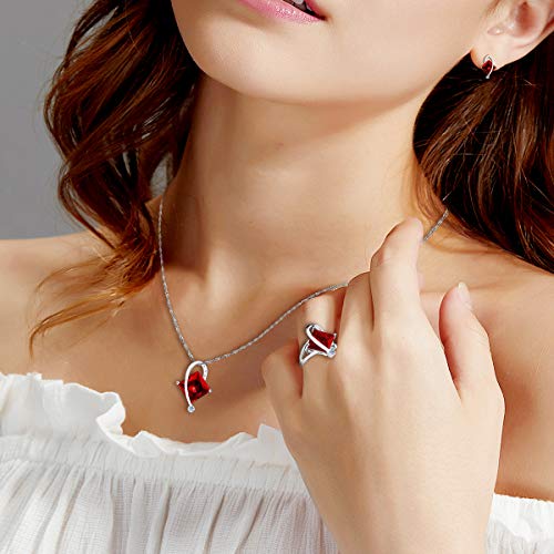 Uloveido Charm Created Topaz Big Square Crystal Necklace Matching Stud Earrings Rings Jewelry Set T295 - color: Red