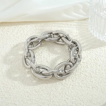 WOWORAMA Chunky Chain Bracelet for Women, Gold/Silver | Adjustable Elastic Stretch Bracelet, Thick Chunky Link Bracelet, Statement Jewelry - color: Oval-Silver