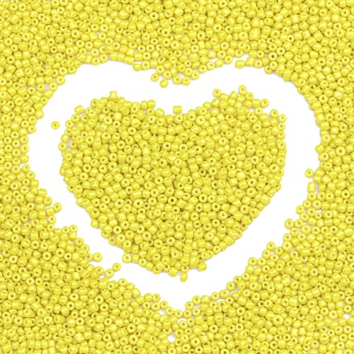2mm Glass Seed Beads Bulk, Yellow 12/0 Tiny Round Seed Bead, Small Mini Pony Craft Beads for Bracelet Necklace Wrist Jewelry Making Beading Weaving DIY Crafts Supplies - color: Yellow
