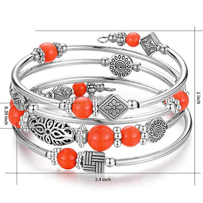 BULINLIN Layered Wrap Bangle Turquoise Bracelet - Bead Bracelet with Natural Agate Stone, Gifts For Women - color: 08-Orange