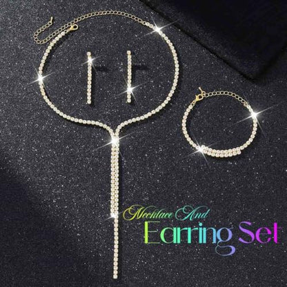 Silver Bridal Wedding Jewelry Sets Rhinestone Necklace Earrings Bracelet Set Prom Formal Costume Jewelry Sets for Women and Brides - color: Gold