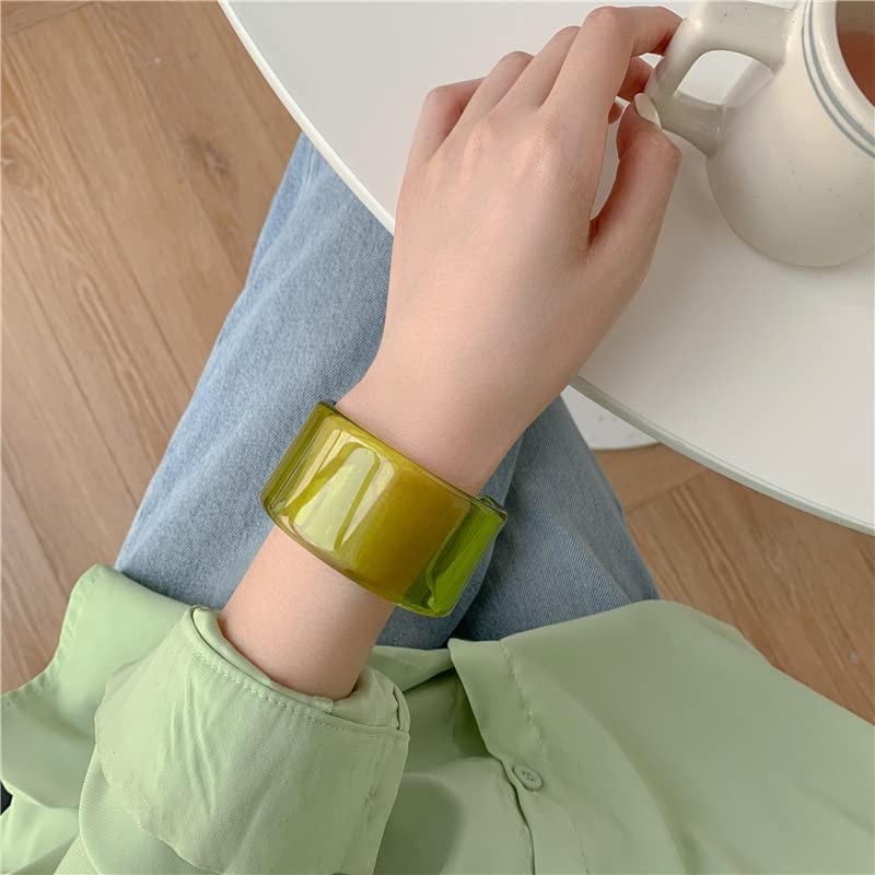 Colorful Acrylic Resin Geometric Simple Open Bracelet Candy Color Chunky Transparent Wide Cuff Bangle for Women Retro Irregular Resin Wristbands Bracelet Statement Jewelry Gift - style: style 3