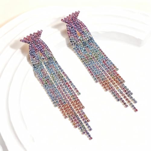 Rhinestone Earrings Prom Earrings for Women Sparkly Long Tassel Chandelier Drop Statement Earring Jewerly Gifts Wedding Party Prom Dresses Accessories - color: B4:silver-AB