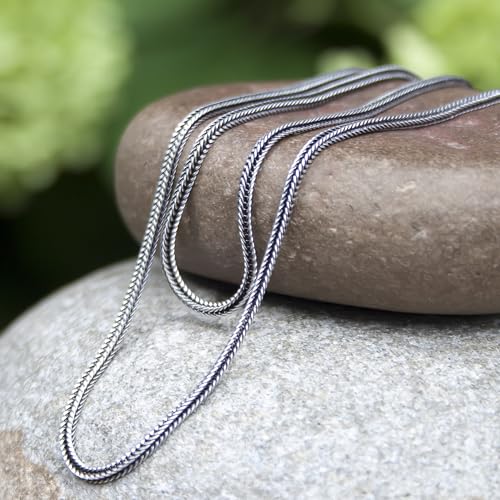 Solid 925 Sterling Silver Foxtail Chain Necklace, Width 1.5mm - Oxidized Non-Tarnish Unisex Snake Design Wheat Chain Necklace for Men Women 17.7" 19.7" 21.6" 23.6" Inch - Handmade - style: 23.6" - 60 cm