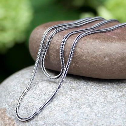 Solid 925 Sterling Silver Foxtail Chain Necklace, Width 1.5mm - Oxidized Non-Tarnish Unisex Snake Design Wheat Chain Necklace for Men Women 17.7" 19.7" 21.6" 23.6" Inch - Handmade - style: 23.6" - 60 cm