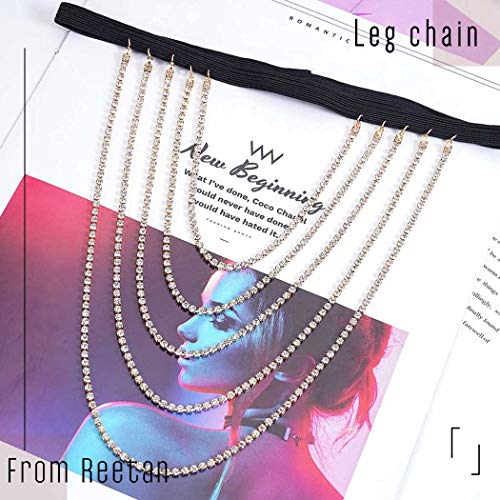 REETAN Thigh Garter Belt Rhinestone Leg Chain for Women - style: Style A-Gold