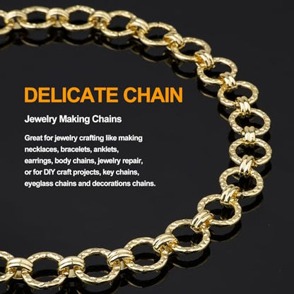 KYUNHOO 13 Feet Embossed Circle Chains Spool for Making Necklace Bracelet | Light Gold Iron Chain Jewelry Making Crafts DIY Supply Jewelry Findings - color: Embossed Circle Gold