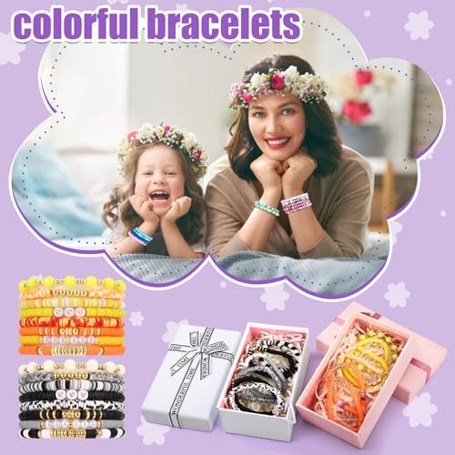 Friendship Bracelets Heishi Surfer Clay Bead Bracelets Set Stackable Beaded Preppy Jewelry Bracelets Friendship Boho Y2K Bracelets for Women Teen Girls Party Favors - color: Cute