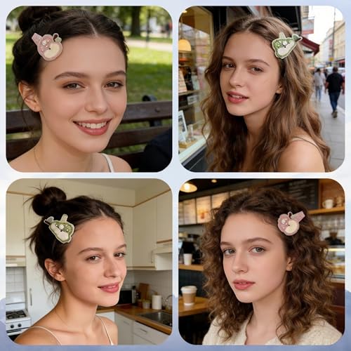 Fruit Shaped Embroidered Fabric Hair Clips, Bohemian Floral Faux Pearl Decorated Boho Barrettes, Soft Creaseless Green Pink Pastoral Retro Hair Accessories for Women Daily Casual Party Wear