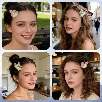 Fruit Shaped Embroidered Fabric Hair Clips, Bohemian Floral Faux Pearl Decorated Boho Barrettes, Soft Creaseless Green Pink Pastoral Retro Hair Accessories for Women Daily Casual Party Wear