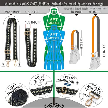 Kolti Purse Strap Replacement Crossbody Handbag Stripe Wide Adjustable - color: Gold Buckle-04
