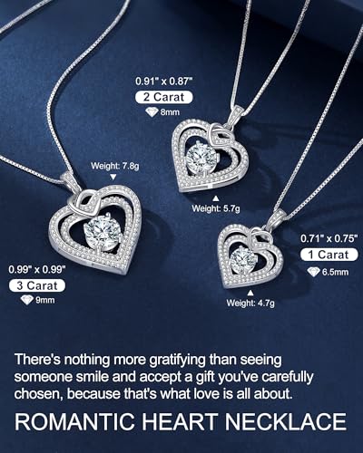 InfinityLove Heart Pendant Necklaces for Women, 2-5 Carat Moissanite Heart Necklace, Anniversary Birthday Christmas Valentine Engagements Mothers Day Jewelry for Wife Her Girlfriend Mom Daughter - color: Silver-2.2CT