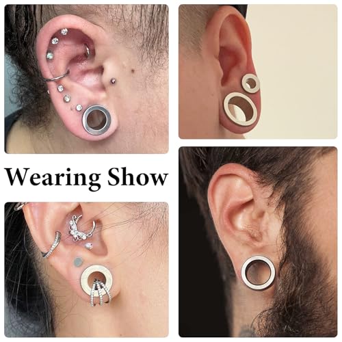 14G-00G Hollow Gauges Tunnels Stretching Kit 316L Surgical Steel Ear Gauges Plugs Earring Lobe flesh Tunnel Gauge Stretcher Silver Black Gold Color Tone - color: Silver:14G-00G