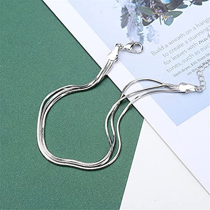 kelistom 925 Sterling Silver Bracelets for Women Teens, Love Heart Charm Chain Bracelet Bangle Fashion Jewelry Gifts - color: 3-layer snake chain