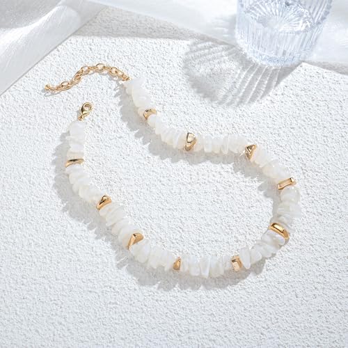 Colorful Irregular Beaded Necklace for Women Resin Jewelry Gift | Trendy Statement Bead Choker Necklaces Summer Beach Boho Charm Accessories Stuff - color: White