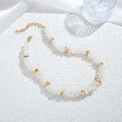 Colorful Irregular Beaded Necklace for Women Resin Jewelry Gift | Trendy Statement Bead Choker Necklaces Summer Beach Boho Charm Accessories Stuff - color: White