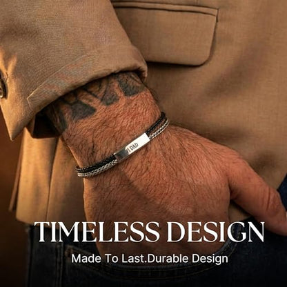 Mens Bracelet - Stainless Steel, Non Tarnish Rope Chain Bracelets, Stylish Fathers Day Gift for Dad, Husband, Boyfriend. - color: Black & Silver (Engraved)