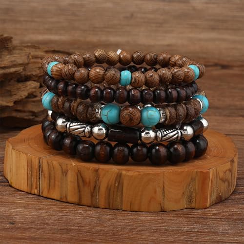 Wood Bead Necklace Africa Wooden Chain Statement Unisex Chunky Necklaces - color: 5 Wooden bracelet-blue