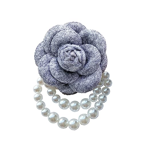 Wool Camellia Flower Pearl Tassel Brooches Pins Delicate Flowers Brooch Classic for Wedding Party Dance Banquet for Women Dainty Elegant Lapel Pins Dress Suit Accessories - color: Grey