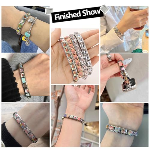 Italian Charms Bracelet Sets Heart Brascelet,18 of Charms and Opening Tools (8 Random Pattern and 10 Blank Modules) - style: Cartoon-Golden