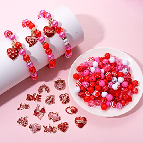 1000PCS+ Valentine’s Day Beads for Jewelry Making, Enamel Heart Charms Bulk, Valentine’s Day Clay Beads Rhinestone Acrylic Loose Beads Letter Spacer Bead for Bracelet Necklace Making DIY Crafts Gifts