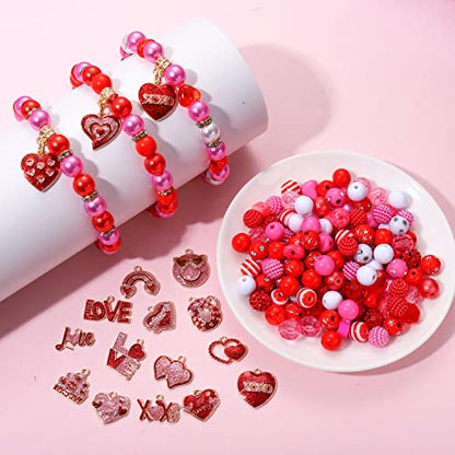 1000PCS+ Valentine’s Day Beads for Jewelry Making, Enamel Heart Charms Bulk, Valentine’s Day Clay Beads Rhinestone Acrylic Loose Beads Letter Spacer Bead for Bracelet Necklace Making DIY Crafts Gifts