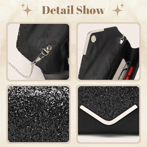 YYW 4 Pieces Women Evening Handbags Clutch Purse Bag with Rhinestone Crystal Jewelry Set for Wedding Party - color: Black-925822