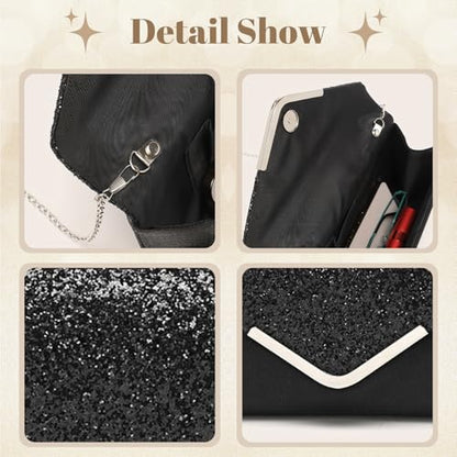 YYW 4 Pieces Women Evening Handbags Clutch Purse Bag with Rhinestone Crystal Jewelry Set for Wedding Party - color: Black-925822