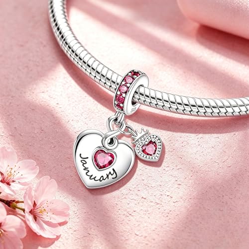 BLUELUNE Birthstone Charms, 925 Sterling Silver Dangle Charm with 5A Cubic Zirconia for Bracelets or Necklaces, Birthday, Mother's Day Present for Women - color: July