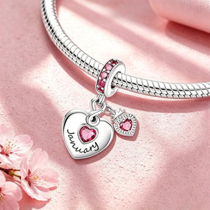BLUELUNE Birthstone Charms, 925 Sterling Silver Dangle Charm with 5A Cubic Zirconia for Bracelets or Necklaces, Birthday, Mother's Day Present for Women - color: July