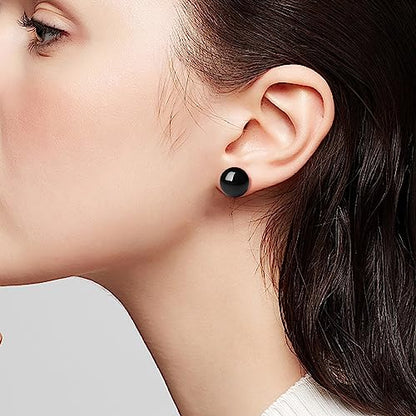 3/4/5/6/8/10/11mm Black Pearl Stud Earrings for Women - 925 Sterling Silver Hypoallergenic Earrings Jewelry Gift - size: 10 mm