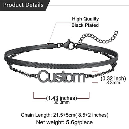 U7 Custom Layered Ankle Bracelets for Women Stainless Steel Bead/Cuban/Figaro/Rope/Wheat Chain Anklet Waterproof Anklet Jewelry for Beach Vacation - color: c-Black-Herringbone Chain