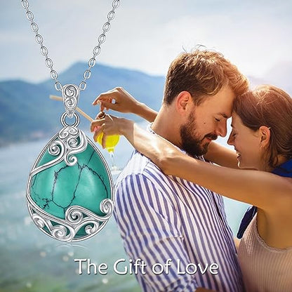 YAFEINI 925 Sterling Silver Moonstone Necklace Filigree Teardrop Pendant Necklace Jewelry for Women Girls - color: Q-Turquoise