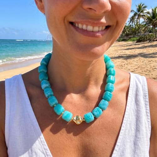 Chunky Beaded Necklace for Women,Square Resin beads boho Choker Necklace with gold-tone spacers,Fashion Trendy Summer Beach Party Necklaces Handmade Surfer Beach Necklaces Jewelry Gifts - color: Green