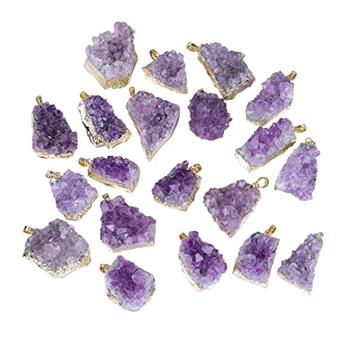 Jovivi Natural Amethyst Cluster Crystal Necklace for Women Men,Irregular Raw Rough Amethyst Quartz Stone Pendant Necklace Jewelry for Spiritual Reiki Healing,Beauty, Love and Positive Energy - color: Gold Plated