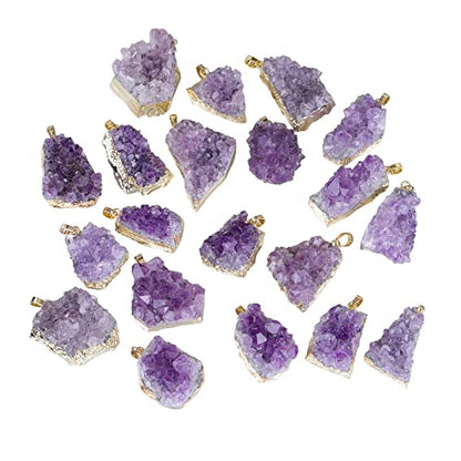Jovivi Natural Amethyst Cluster Crystal Necklace for Women Men,Irregular Raw Rough Amethyst Quartz Stone Pendant Necklace Jewelry for Spiritual Reiki Healing,Beauty, Love and Positive Energy - color: Gold Plated