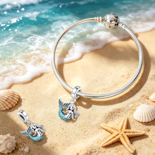 LIGHTDOG 925 Sterling Silve Charms fits Pandora Bracelets Necklace,5A Zircon Dangle Pendant Bead,Mother's Day Gift Jewelry Beads for Women - style: Mermaid Pendant
