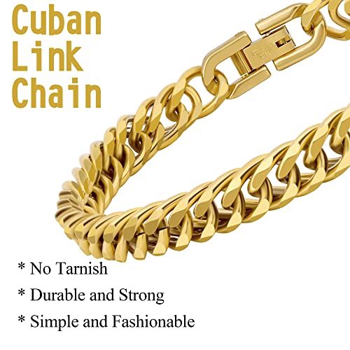 2PCS Cuban Link Bracelet, Silver Gold Black Sturdy 316L Stainless Steel Cuban Link Chain for Men Jewelry Set with Gift Message Card 8mm, 7/8/9 Inches - color: Gold, size: 7 inches