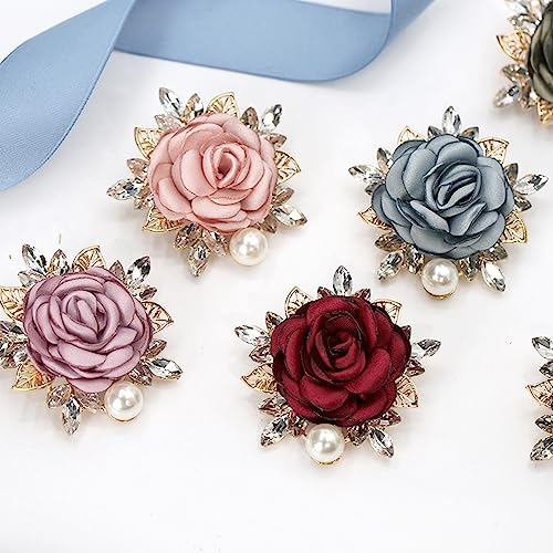 Elegant Rose Flower Brooch Pin for Women Men Wedding Party Gentleman's Essentials Handmade Imitation Crystal Pearl Fabric Flower Lapel Pin Dress Suit Accessories Boutonniere Ideas Gift - color: Grey