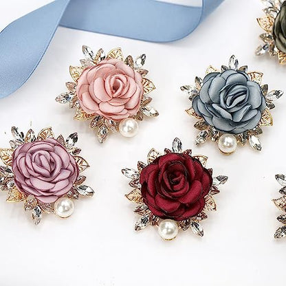 Elegant Rose Flower Brooch Pin for Women Men Wedding Party Gentleman's Essentials Handmade Imitation Crystal Pearl Fabric Flower Lapel Pin Dress Suit Accessories Boutonniere Ideas Gift - color: Grey