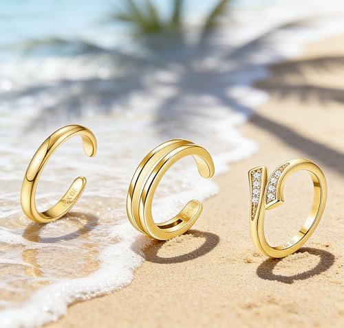 3Pcs Gold Toe Rings for Women,Trendy CZ Flower Toe Rings Silver Open Adjustable Band Ring Summer Foot Jewelry Accessories - color: cz