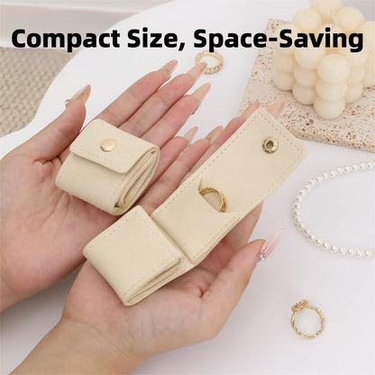 Mini Travel Jewelry Pouch Velvet Roll Up Ring Organizer Small Portable Earring Storage Bag with Snap Button for Women