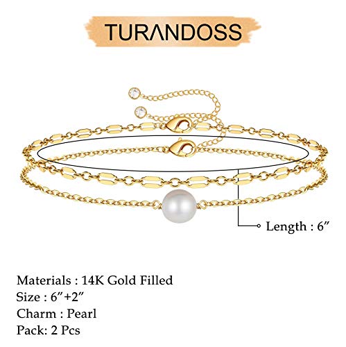 Dainty Gold Bracelets for Women, 14K Gold Plated Adjustable Layered Beads Bracelet Cute Evil Eye Oval Chain Pearl Bar Turtle Gold Bracelets for Women Jewelry - style: Pearl&Chain