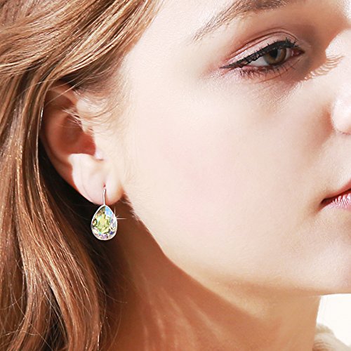 Xuping Jewelry Huggies Crystal Teardrop Earrings for Women Clear Crystals Leverback Silver Earring Fashion Party Jewelry Gifts - color: Apple Green