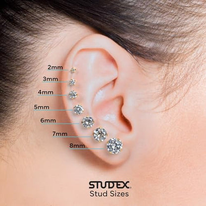 STUDEX Sensitive Princess Cut Cubic Zirconia Stud Earrings | Hypoallergenic and Nickel Safe for Sensitive Ears | High Fashion Earrings for Women and Men - size: 6mm