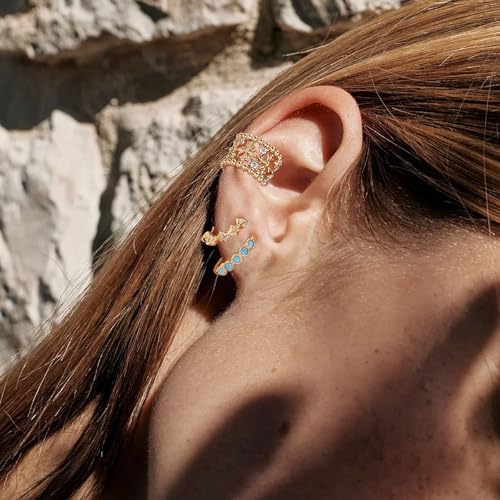Chunky Ear Cuff Earrings for Women Single | Non Piercing, Clip On, 14K Gold Plated, Cubic Zirconia, Hypoallergenic, Jewelry Gifts - style: Iris
