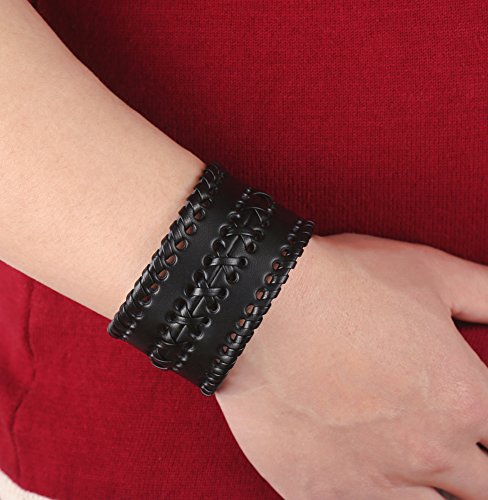 Leather Bracelet for Men Braided Stainless Steel Mens Bracelets - color: Black 3