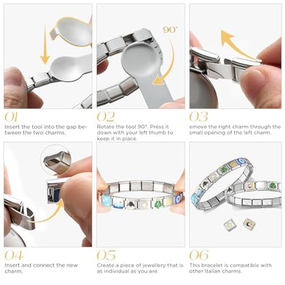 Stainless Steel Italian Charm Bracelet, 18 Link Starter Bracelet 9mm Charms | Italian Charm Bracelet with 9Pcs/20Pcs Charms and Opening Tools, Classic 9mm Modular Charm, Personalized Jewelry Gift - color: Random 20Pcs Silver