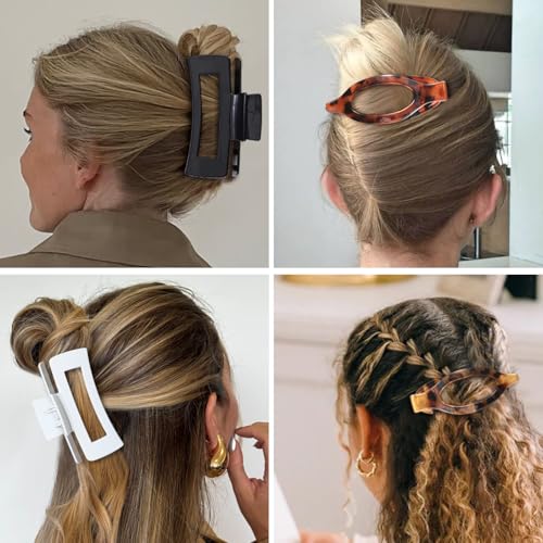 CHANDAT Hair Clips for Women, Flat Hair Clips, 8 pcs, 2style - Leopard | 4.3 Inch Large Square Hair Claw Clips & Flat Hair Clips, Thick & Thin Hair, Hair Accessories for Women, Strong Hold Non-Slip - color: Leopard