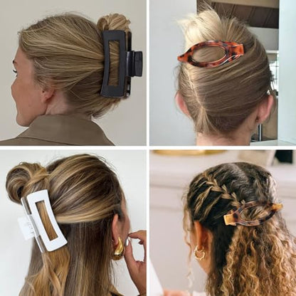 CHANDAT Hair Clips for Women, Flat Hair Clips, 8 pcs, 2style - Leopard | 4.3 Inch Large Square Hair Claw Clips & Flat Hair Clips, Thick & Thin Hair, Hair Accessories for Women, Strong Hold Non-Slip - color: Leopard